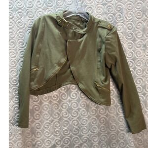 Shine Star Olive Green Moto Jacket Womens M Full‎ Zip Cropped Lightweight